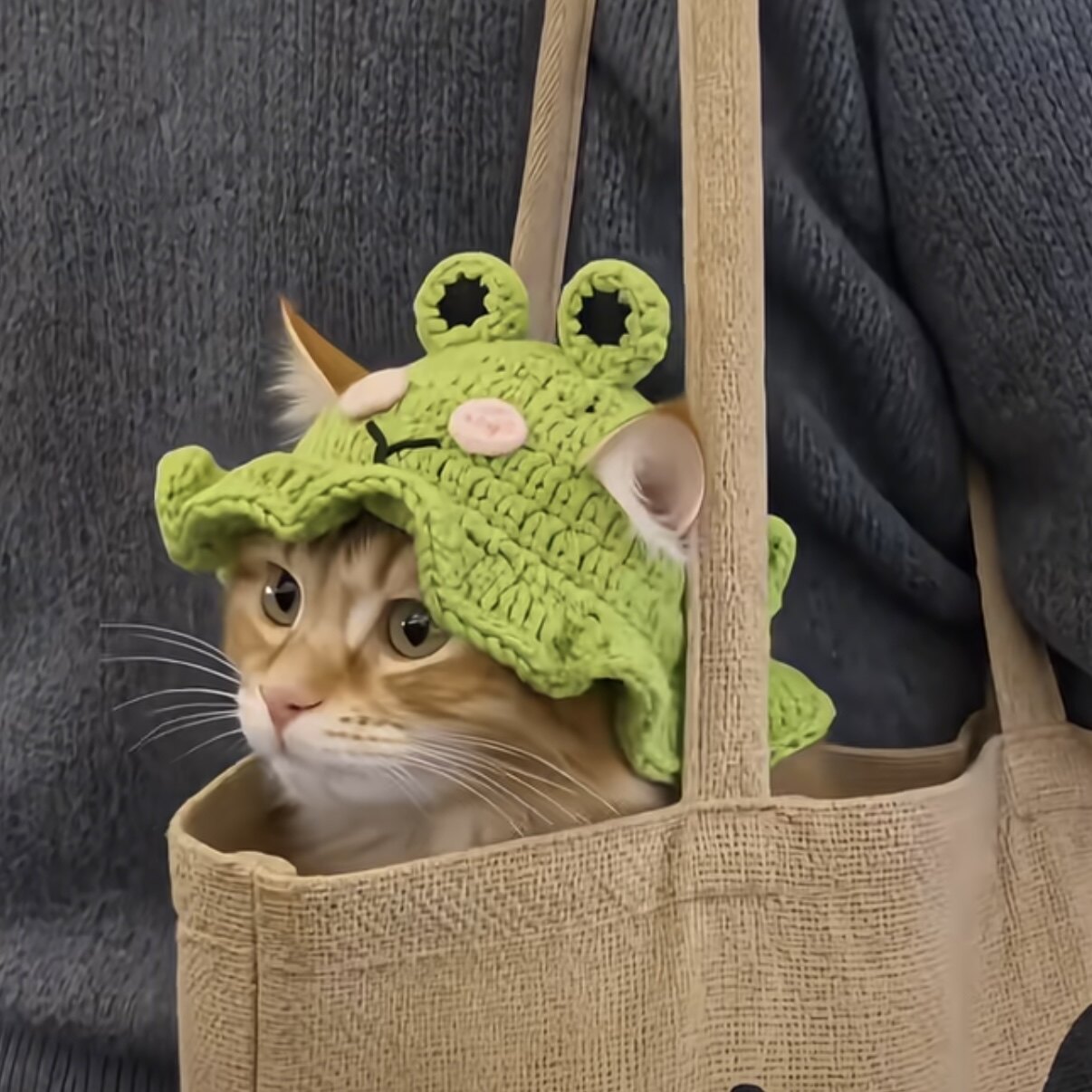 猫咪青蛙帽子露耳朵卡通小动物毛线头套拍照装饰头饰宠物装扮道具