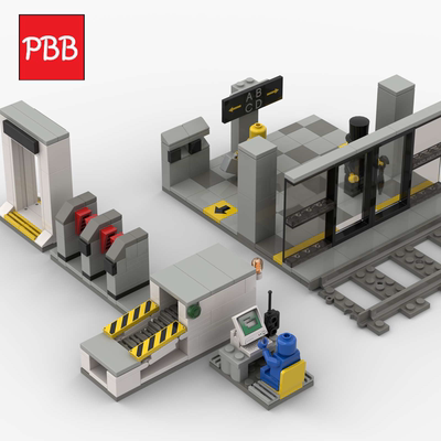 小颗粒积木地铁站闸口摆件车站地铁行李安检机配件地铁车站玩具