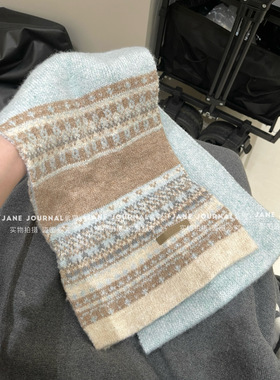 Jane·初雪费尔岛复古提花针织围巾秋冬保暖加厚护颈氛围感软糯女