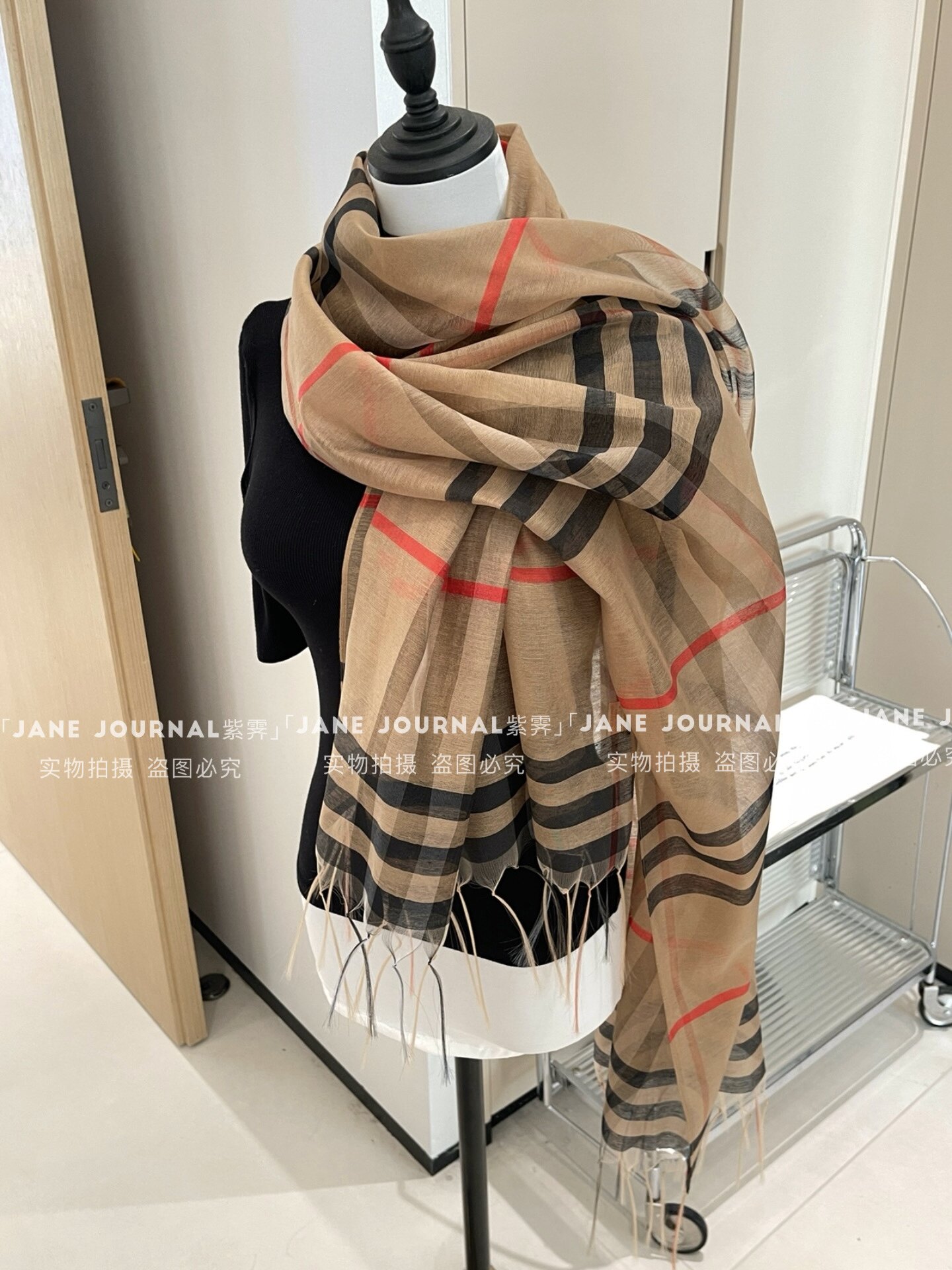 Jane·滕姐同款中古桑蚕丝羊毛格纹丝巾大牌风轻奢秋冬围巾百搭女