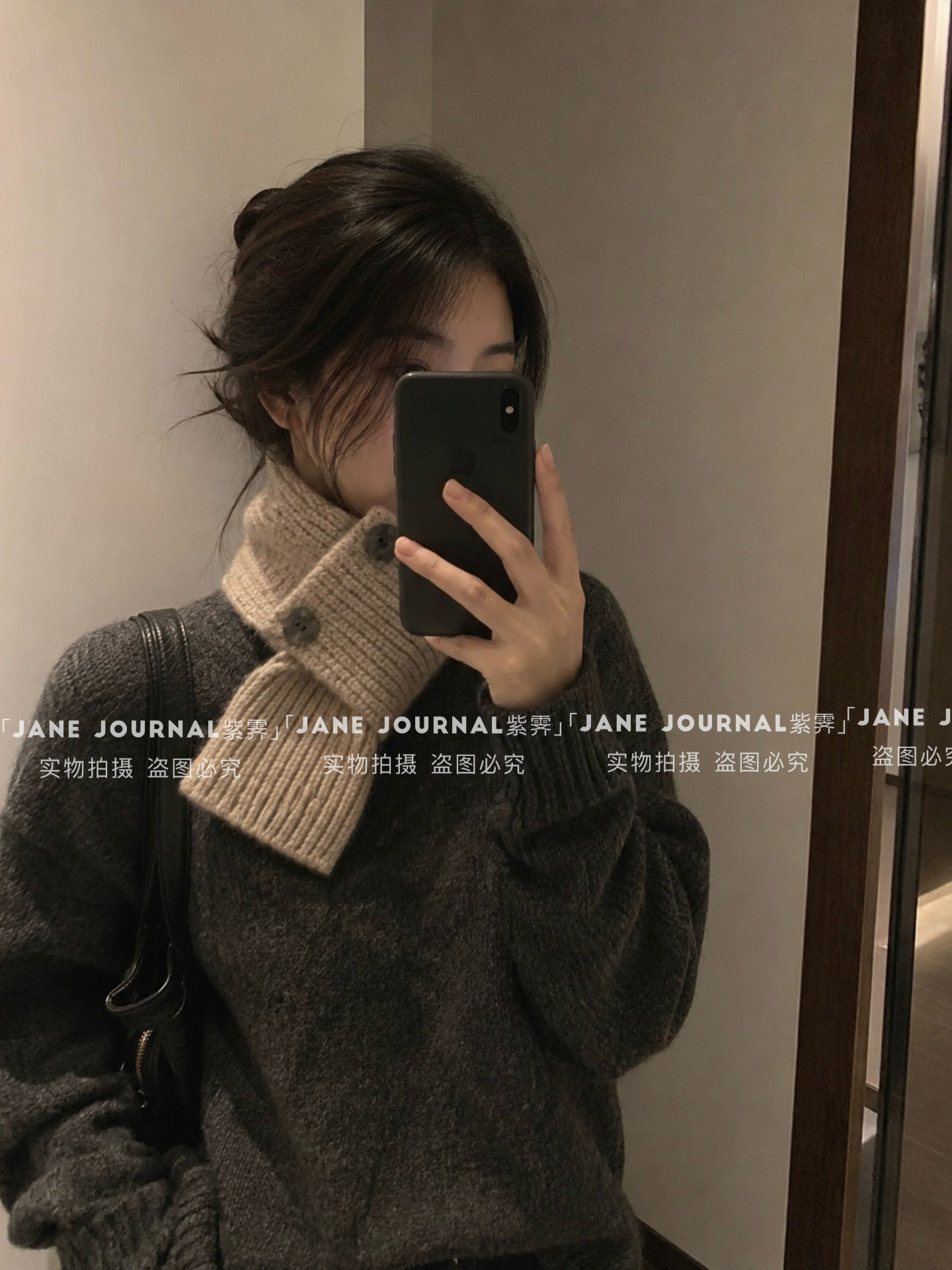 Jane·韩代针织纽扣小围脖女秋冬围巾韩系氛围感保暖护颈百搭高级