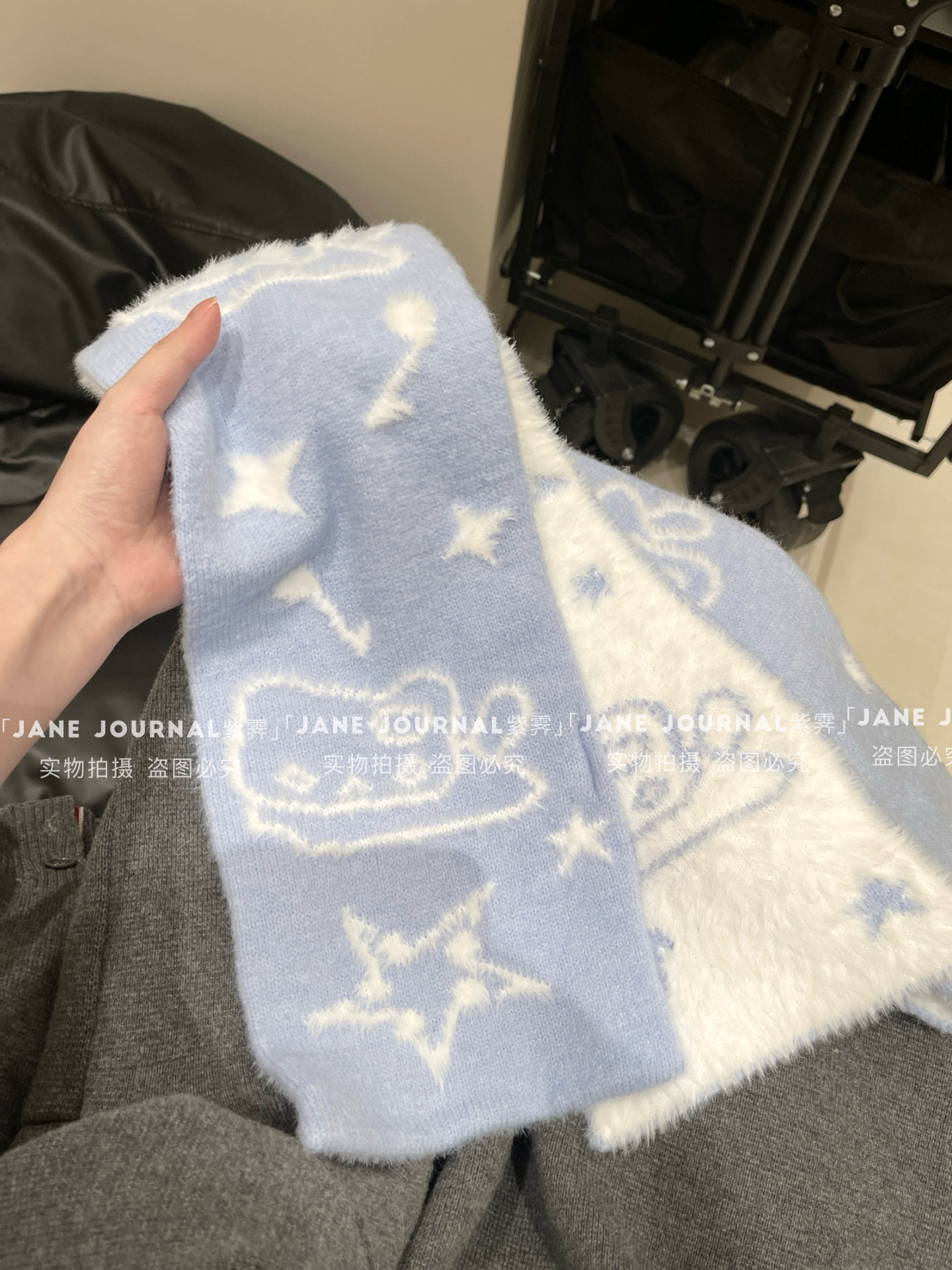 Jane·韩代ins猫咪双面毛绒针织围巾女秋冬氛围感加厚保暖百搭