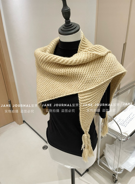 Jane·韩代麻花流苏含羊毛针织三角披肩女秋冬围巾保暖百搭送礼女