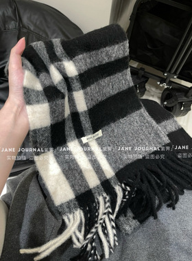 Jane·韩系氛围感羊毛混纺格子围巾女秋冬新款保暖软糯百搭出片