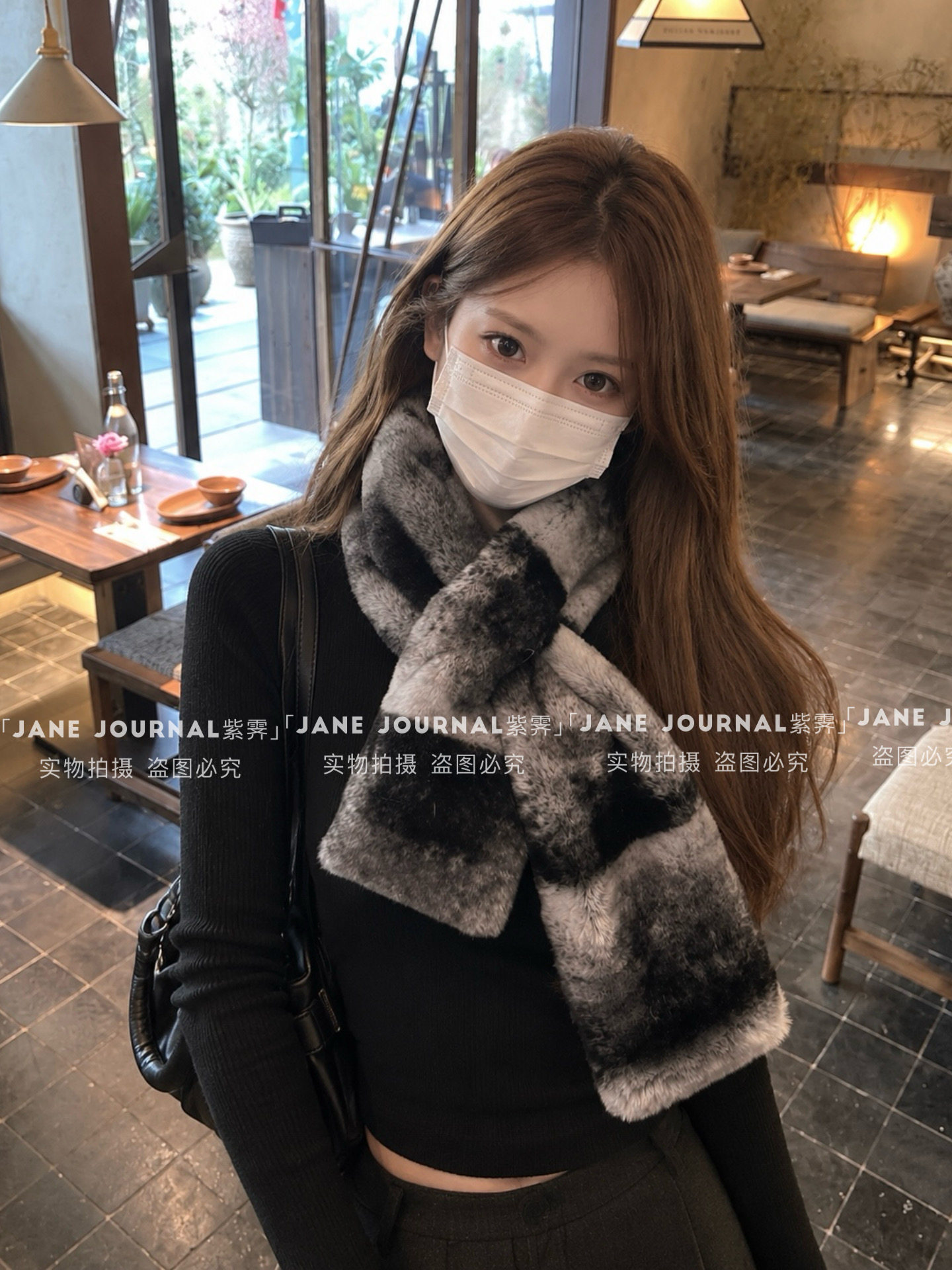 Jane·高品质特调龙猫色仿皮草毛绒围巾保暖氛围感秋冬加厚围脖女
