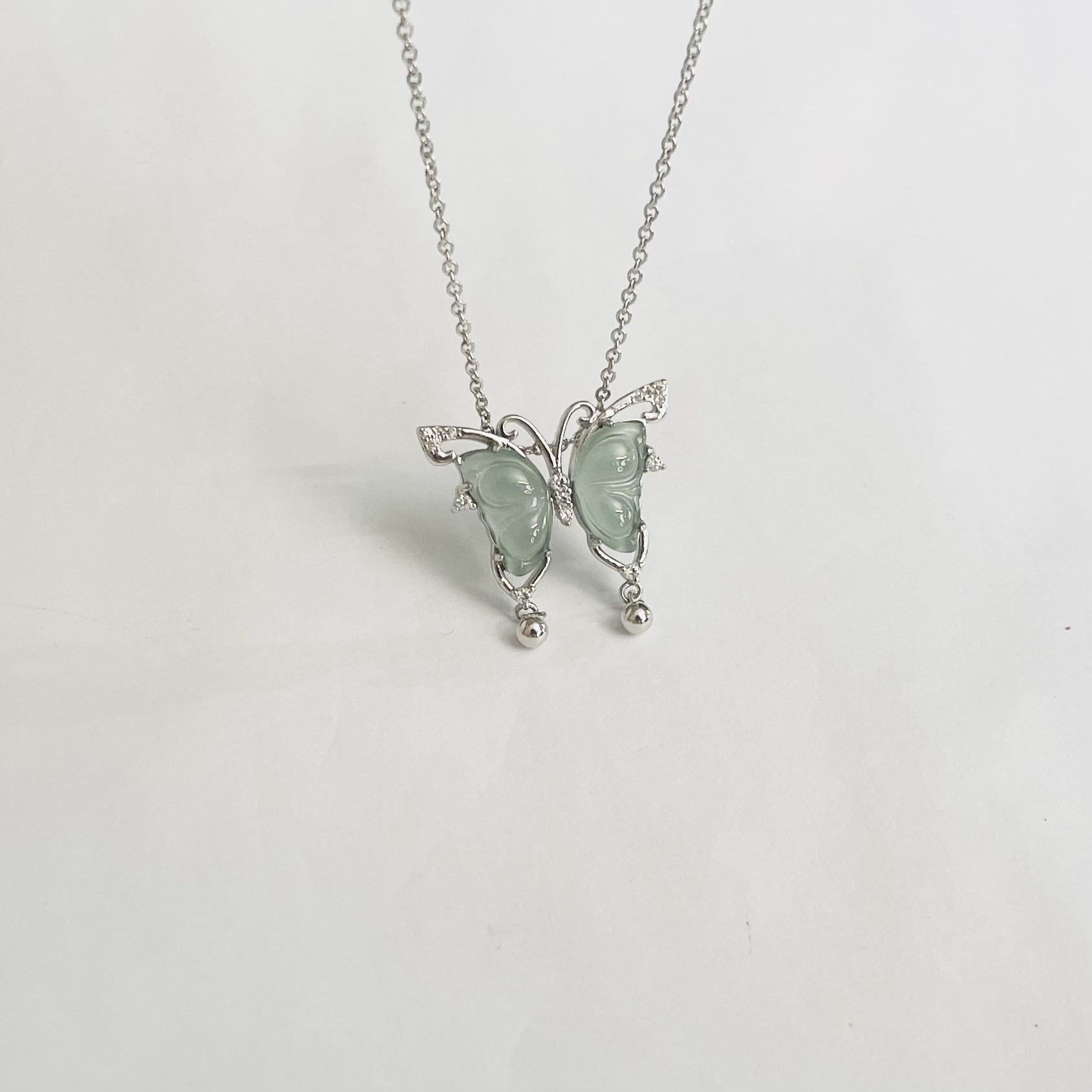 【璇姐专享】翡翠白冰蝴蝶吊坠