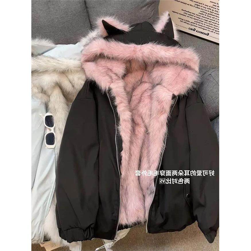 美式时尚甜酷双面穿猫耳朵连帽棉服女冬季宽松保暖座山雕夹克外套,个性定制/设计服务/DIY,棉服工装,淘宝优惠券,粉丝福利购,淘宝优惠卷