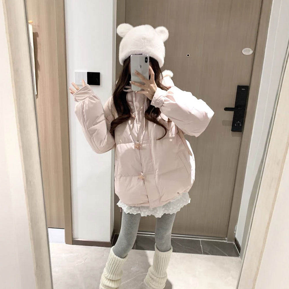 甜美嫩粉90白鸭绒羽绒服女2025冬季新款蝴蝶结连帽毛领保暖棉服潮,个性定制/设计服务/DIY,棉服工装,淘宝优惠券,粉丝福利购,淘宝优惠卷