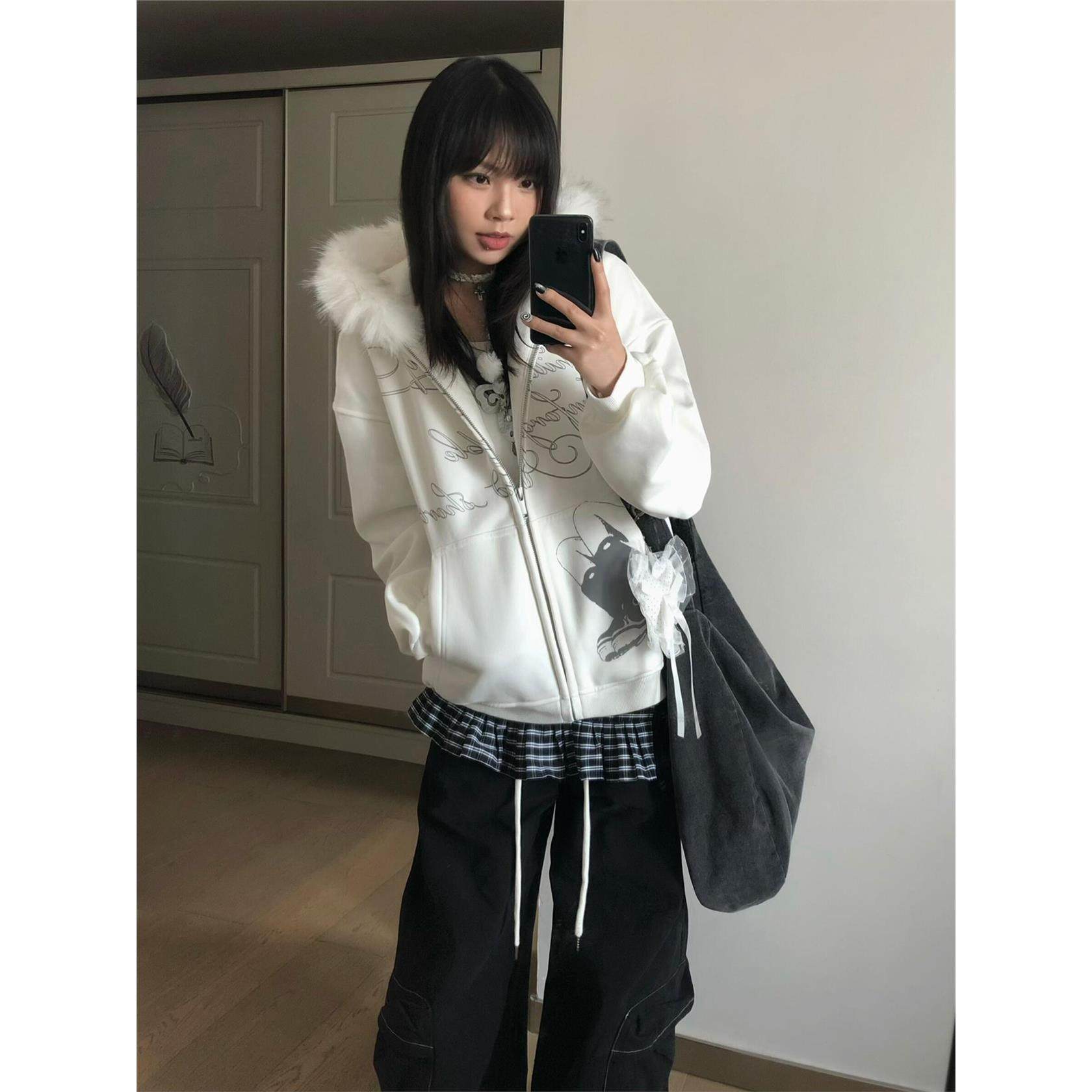 y2k轻亚毛领卫衣外套女2025新款秋冬连帽开衫重磅上衣设计感小众,女装/女士精品,卫衣/绒衫,淘宝优惠券,粉丝福利购,淘宝优惠卷