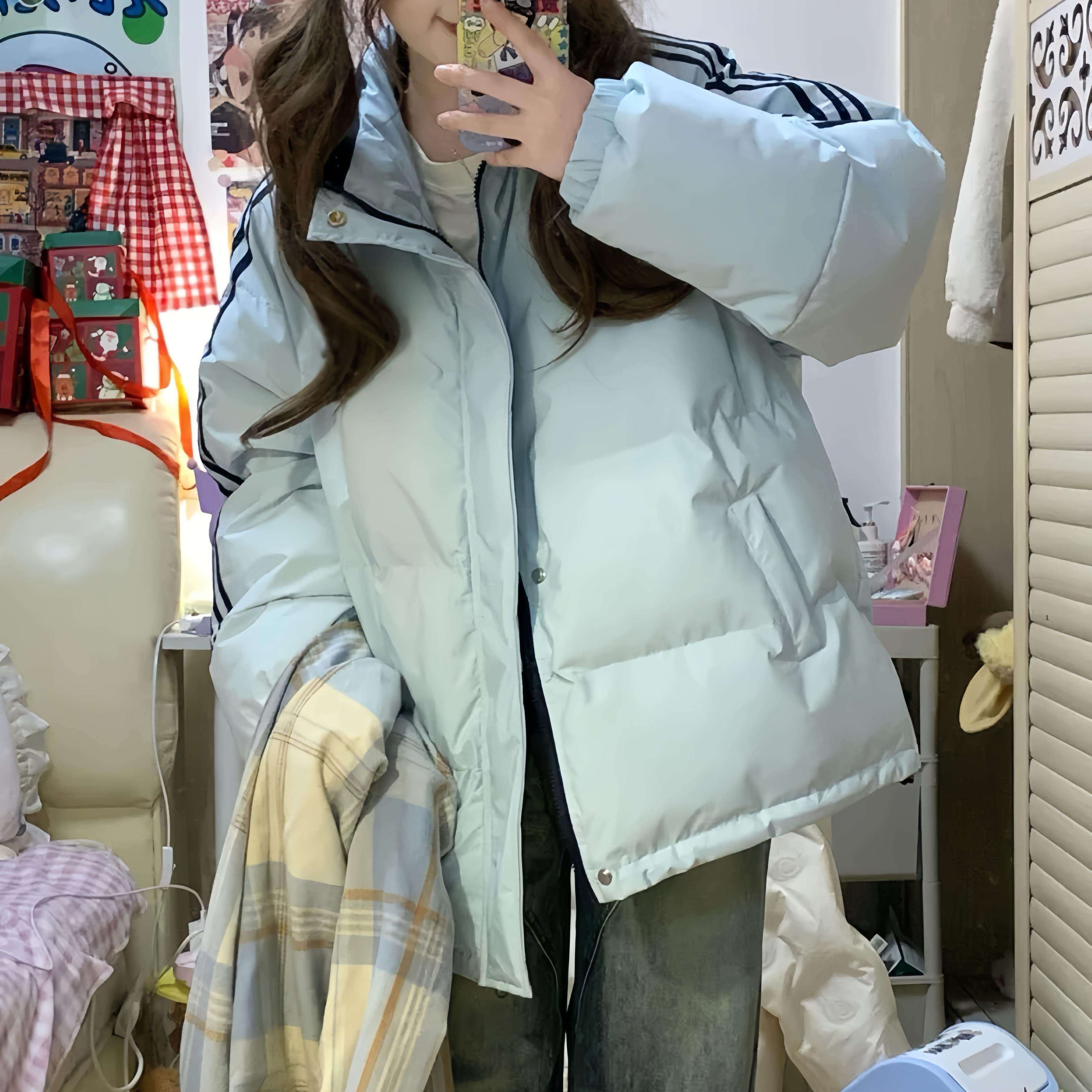 美式条纹立领羽绒棉服女大童冬季新款初中高中学生宽松面包服外套,个性定制/设计服务/DIY,棉服工装,淘宝优惠券,粉丝福利购,淘宝优惠卷