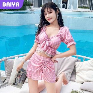 子两件套泳装 分体女士泳衣夏季 in风格 新款 温泉度假游泳衣涤纶 时尚