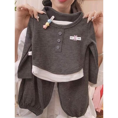 儿童秋装女孩高级套装运动糯米裤垂坠感软糯裤子女童假两件上衣服