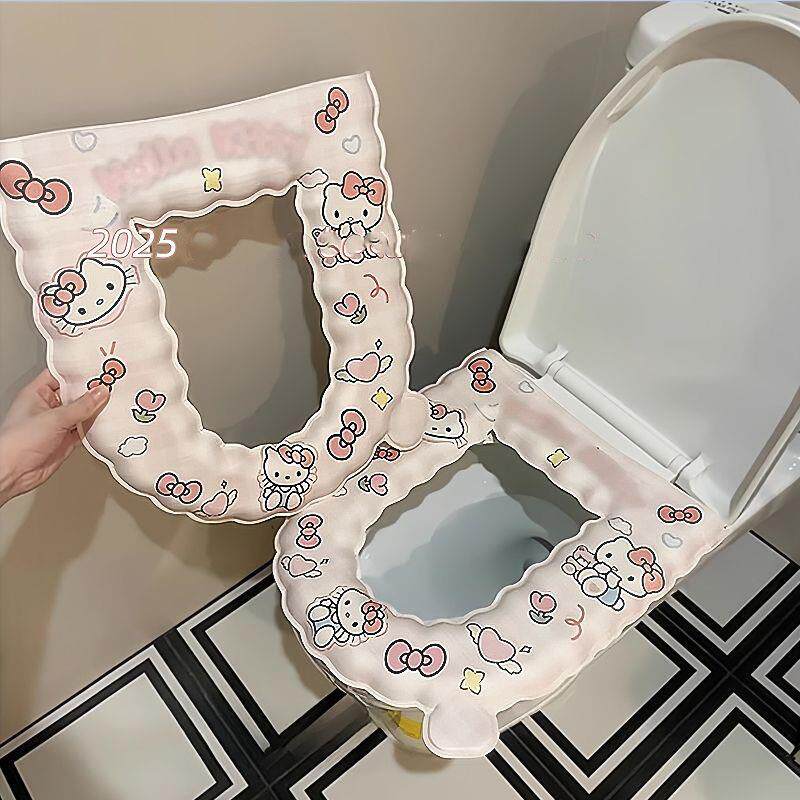 卡通加厚马桶垫四季通用kt猫马桶圈家用防水手提黏贴免洗坐便套