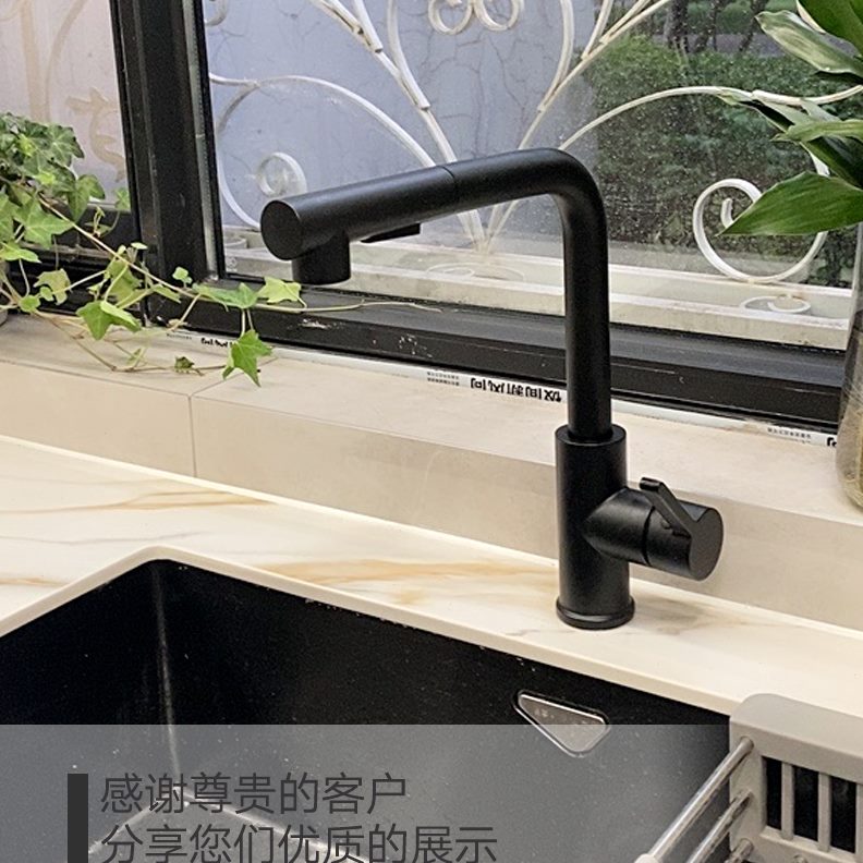 杜拉莱恩可旋转冷热厨房水龙头抽拉式洗菜盆水槽龙头家用万向拉丝