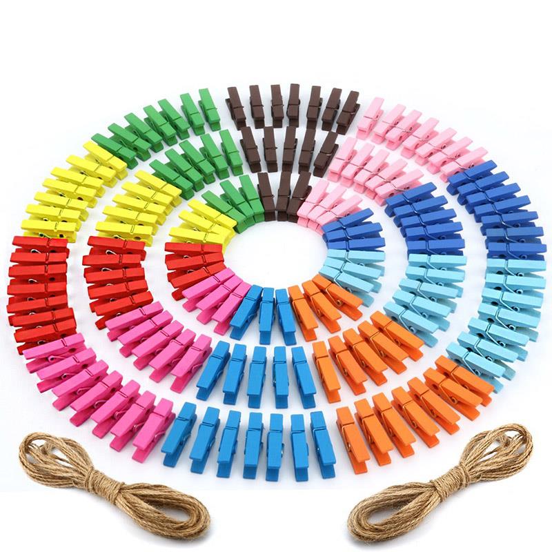 彩色小木夹子麻绳网格照片墙婚礼韩式可爱少女原木相片便签留言夹