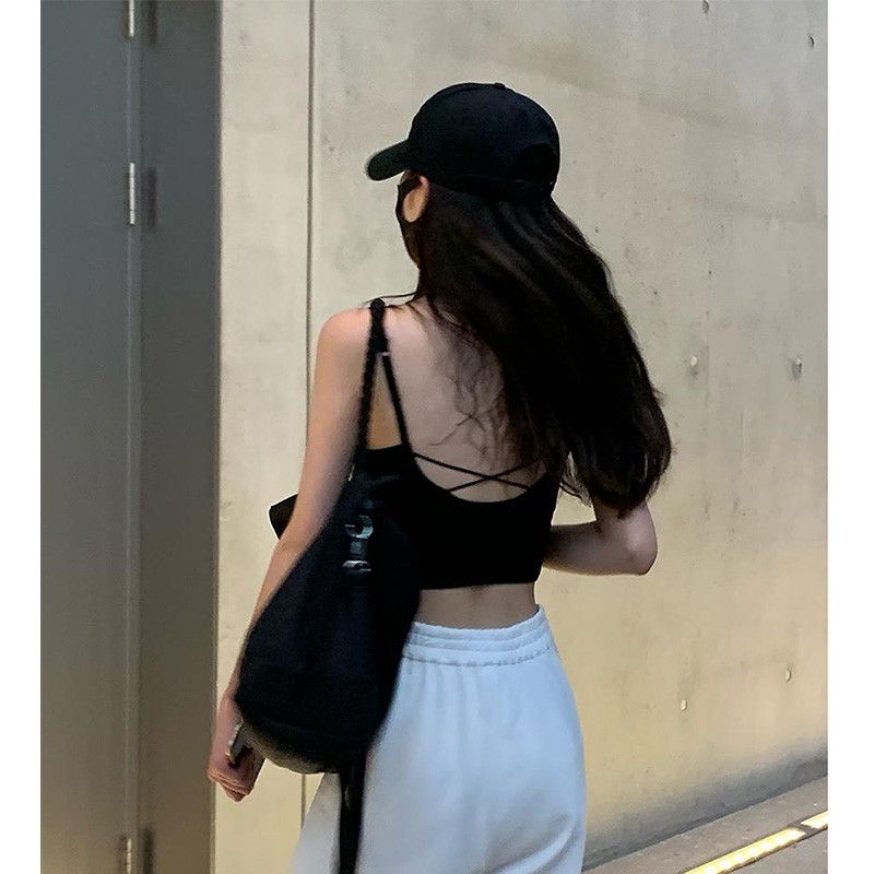 露脐装棉吊带背心夏季外穿美背内衣文胸一体打底辣妹性感短款上衣