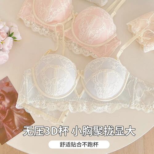 法式性感蕾丝内衣女小胸聚拢显大上托无钢圈禁欲系甜美纯欲文胸罩