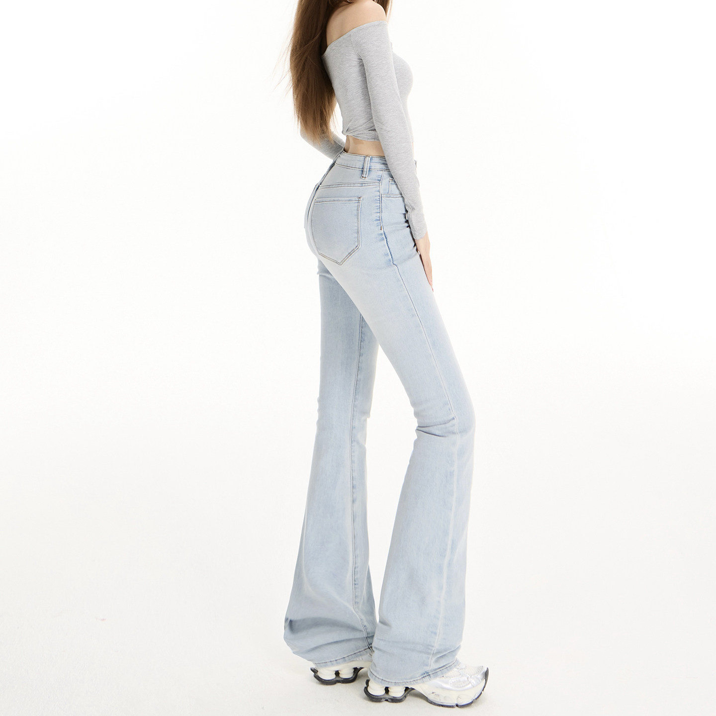 浅色紧身小个子微喇牛仔裤女2025秋冬新款高腰修身显瘦弹力喇叭裤,女装/女士精品,牛仔裤,淘宝优惠券,粉丝福利购,淘宝优惠卷