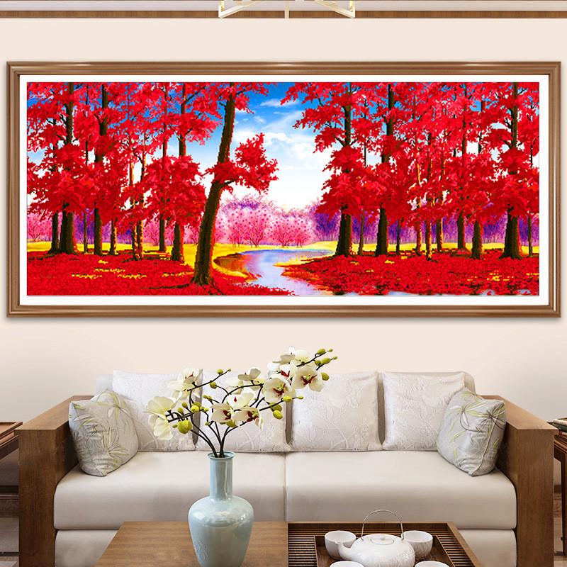 5d钻石画满钻鸿运当头装饰画y红色枫叶红树林大幅点钻十字绣砖石