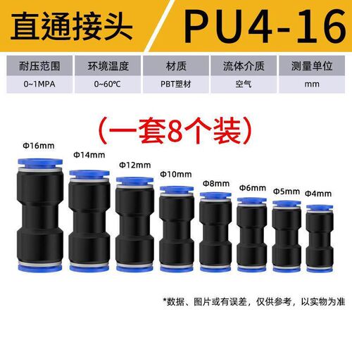 气管快速连接器Pu直通Pg减小直径Pe三通Peg气动高压快塞气体连接