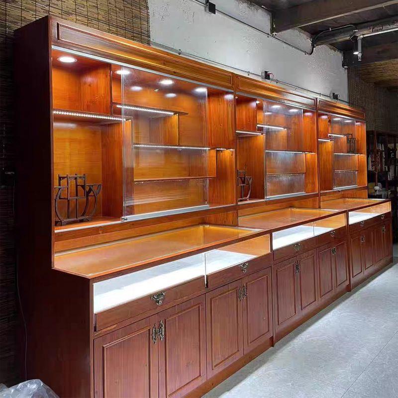 珠宝展示柜实木复古中式古玩蜜蜡展柜玉器翡翠手串饰品柜玻璃展柜