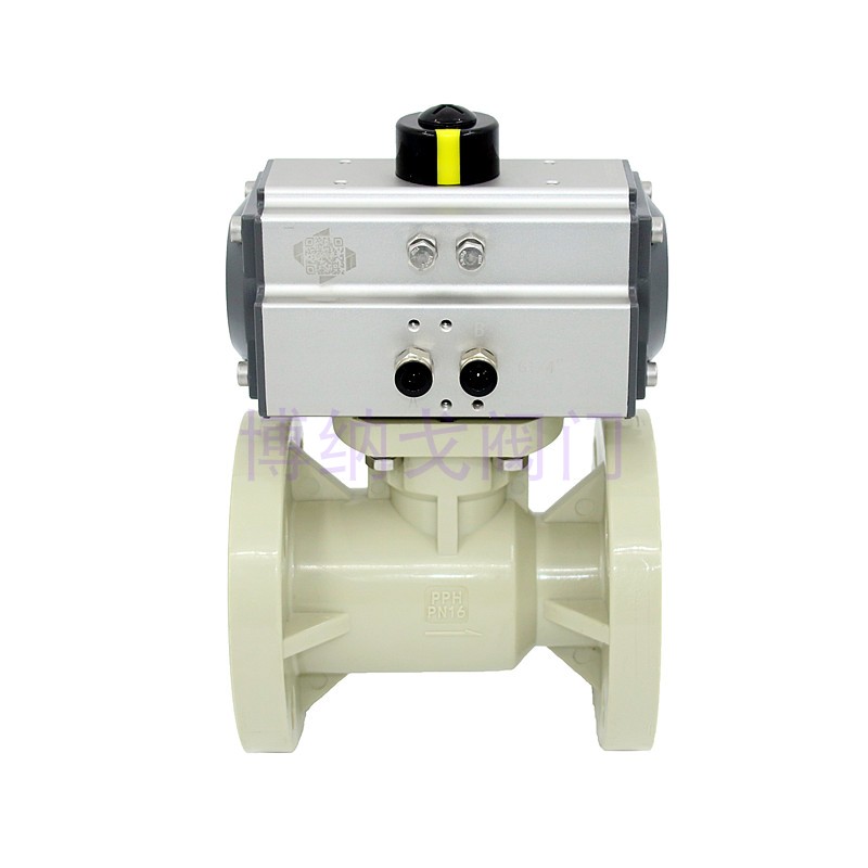 气动PPH法兰球阀塑料耐酸碱高平台Q641F-10S回信器电磁阀过滤器