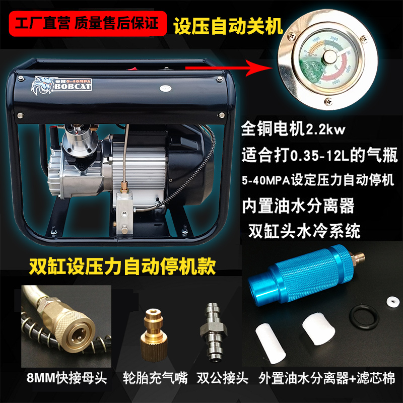 山猫双缸高压充气泵潜水水冷高压气泵30mpa电动高压打气机泵40mpa