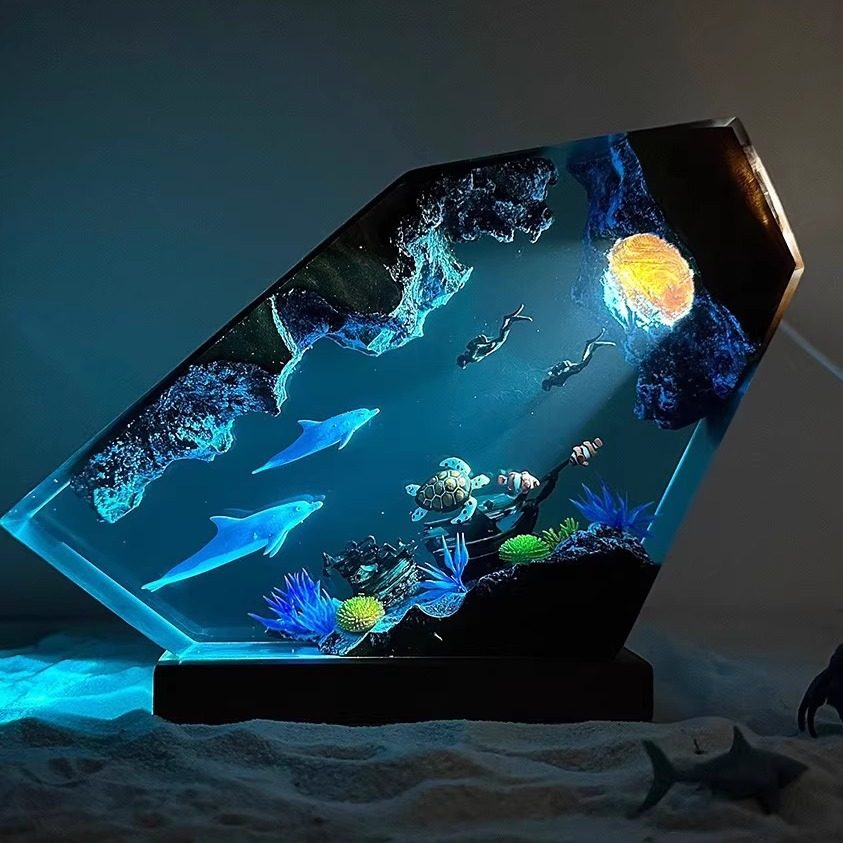 和海龟树脂小夜灯情侣潜水员探索世界独特装饰圣诞节礼物