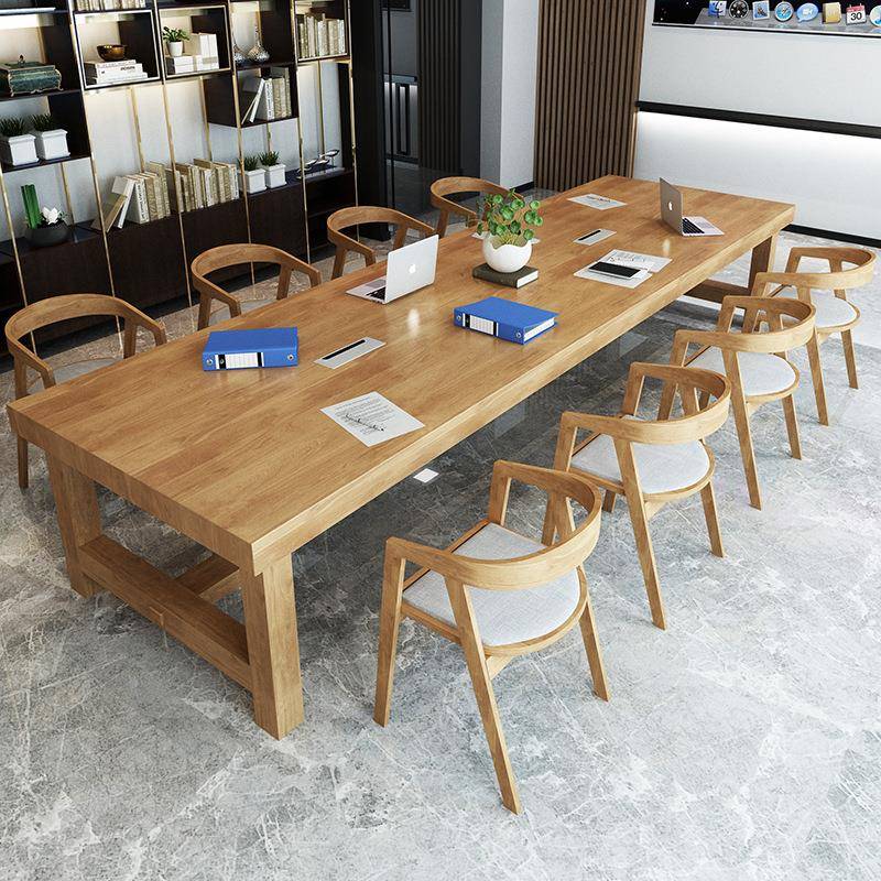 北员欧全实木大型桌办公桌 公司职办公会议长牢实用固长条电JFZZ2