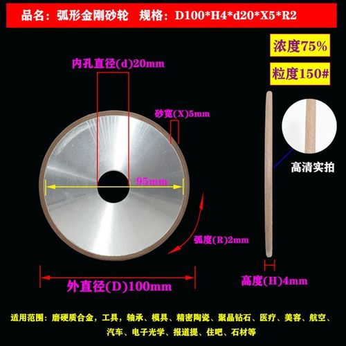弧形金刚石砂轮150mmR4 R3 R2 R1.5磨圆刀圆边圆弧磨凹槽钨钢包邮