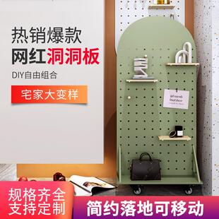收纳免打孔屏风展示架瑜伽运动器材落地隔断置物架 实木洞洞板立式
