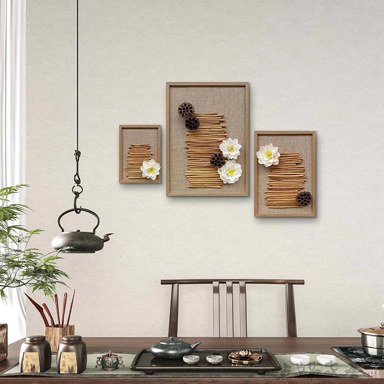 荷池方舟立体花艺装饰画禅意新中式家居壁饰挂件干花玄关民宿墙饰