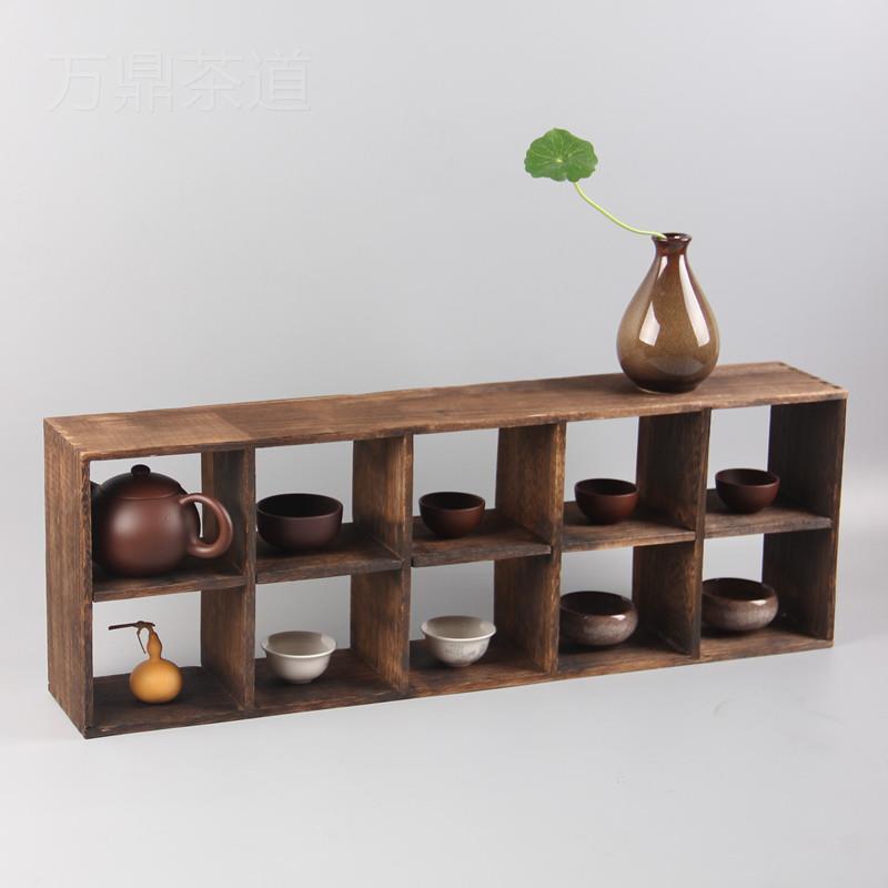 茶具收纳展示架 茶杯架 壶架 烧桐木小多宝格 摆件展柜 简约 实木