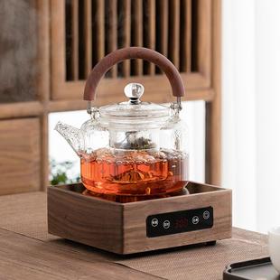 胡桃木电陶炉煮茶器玻璃煮茶壶烧水壶蒸茶壶自动泡茶具煮茶炉套装