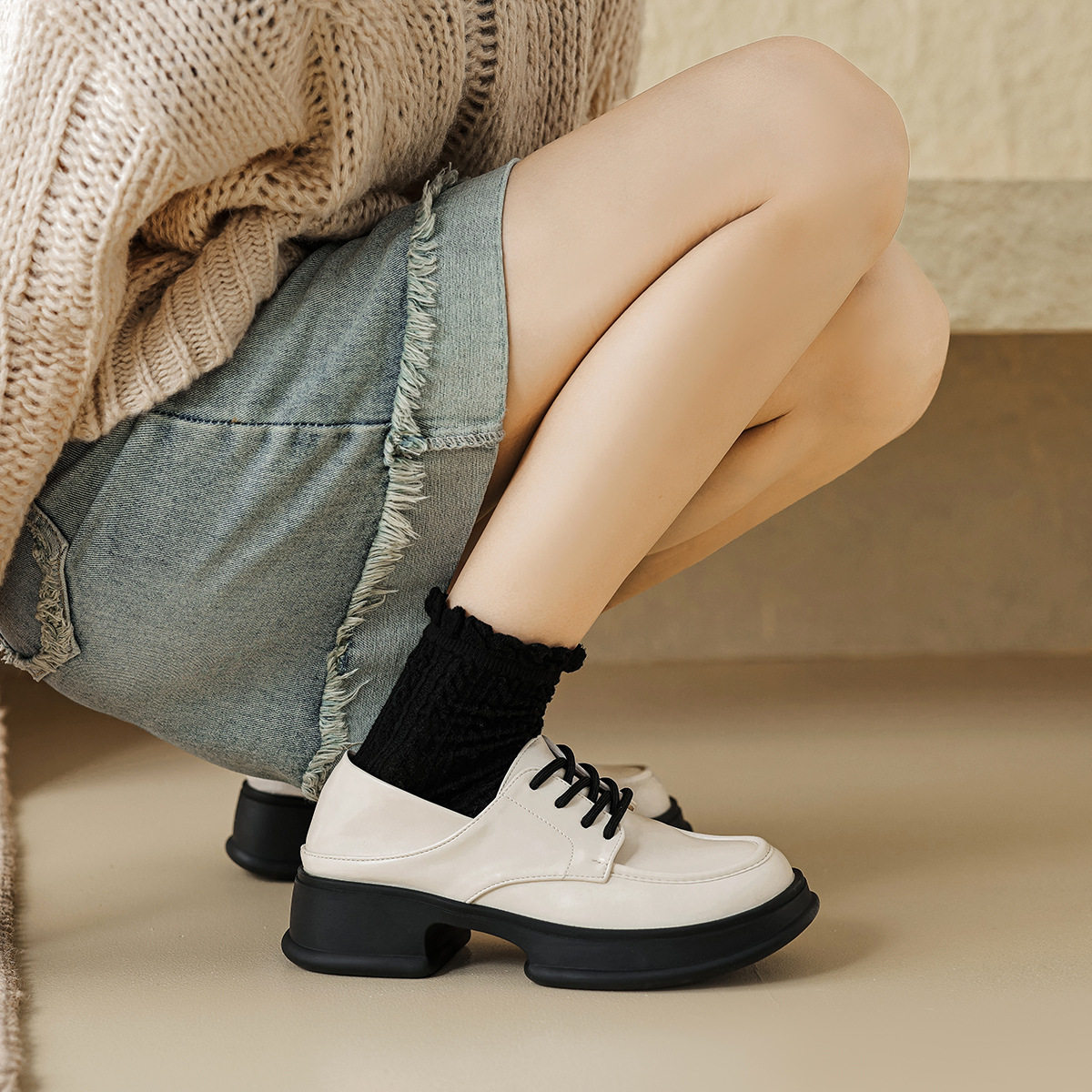 厚底小皮鞋女学院风2026新款春季系带乐福鞋女软底舒适单鞋女鞋,女鞋,乐福鞋（豆豆鞋）,淘宝优惠券,粉丝福利购,淘宝优惠卷