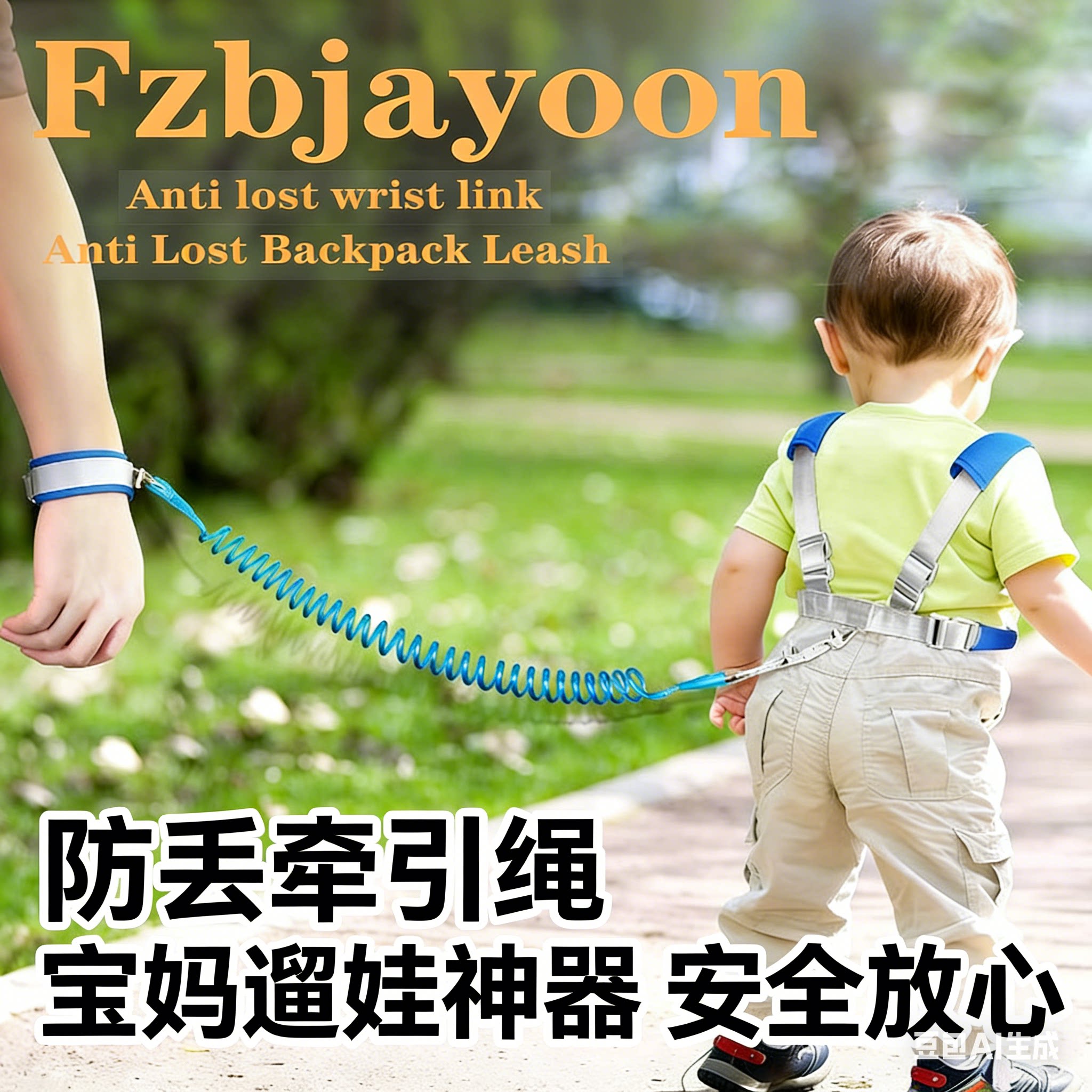 防走失带牵引绳背带儿童防丢绳宝宝防走丢手环遛娃反光安全绳神器