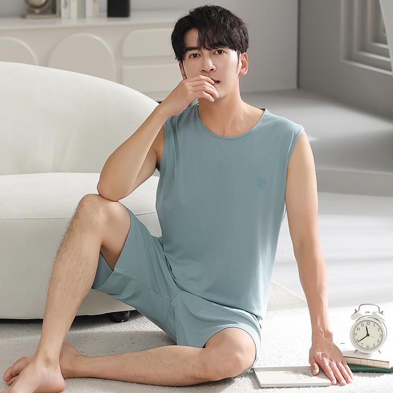 睡衣男夏款背心短裤加肥加大码冰丝凉感袖夏季薄款家居服