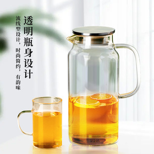 高硼硅玻璃冷水壶家用大容量耐高温直身果汁壶扎壶透明直身泡茶壶