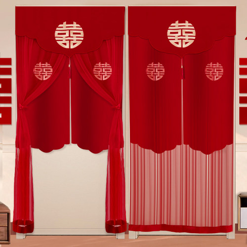速发结字喜婚门帘新房房门装饰婚房布置红色纱帘房间喜帘婚庆大品