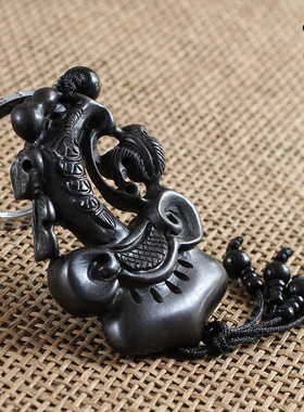 速发慈航阁 黑芦木如意扣 葫檀钱串如意挂件