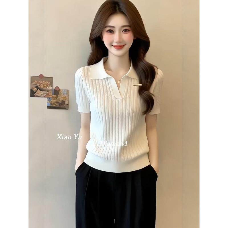 韩版polo衫针织短袖t恤女
