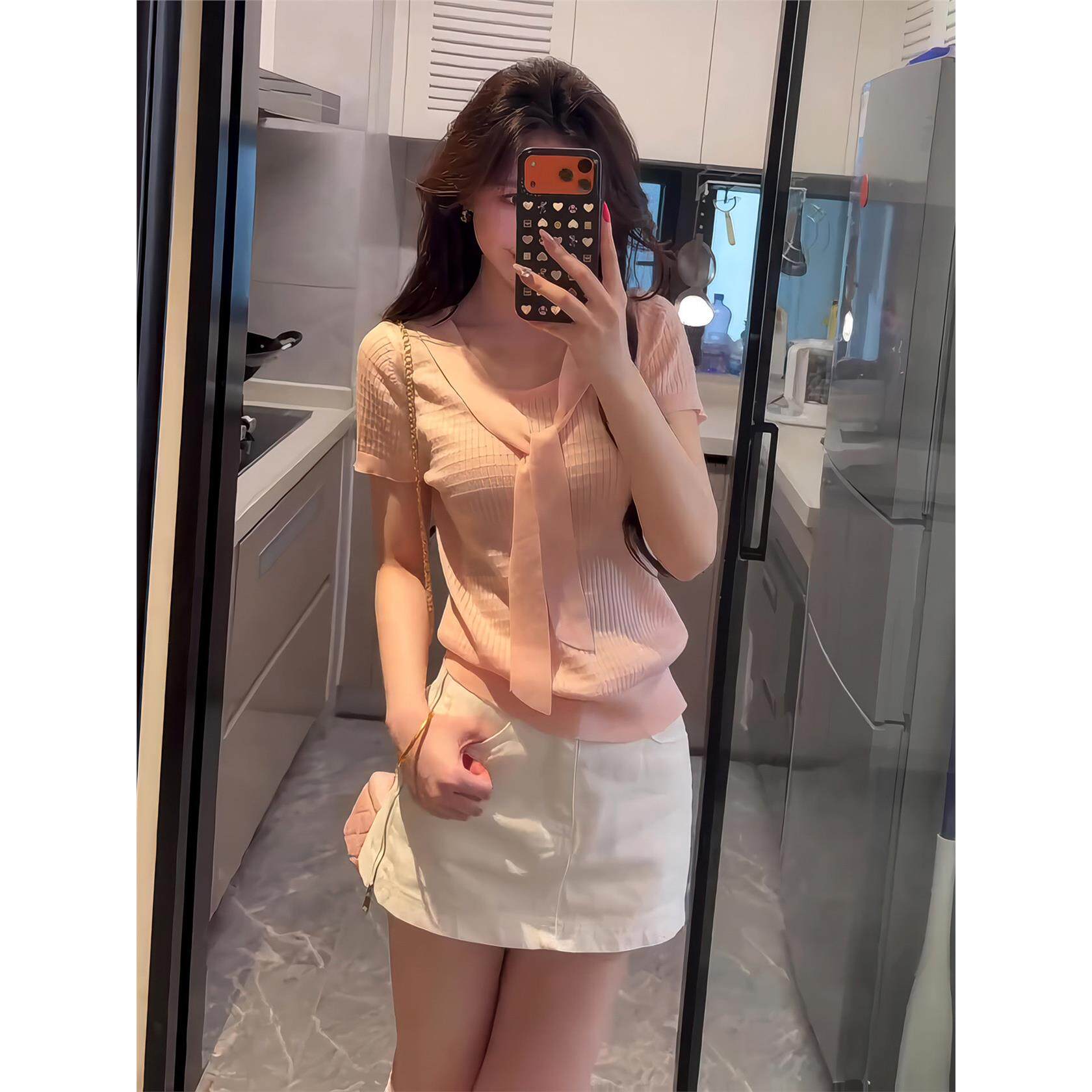 少女感学院风短袖针织衫