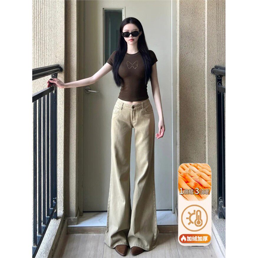 卡其色裤子女秋冬加绒牛