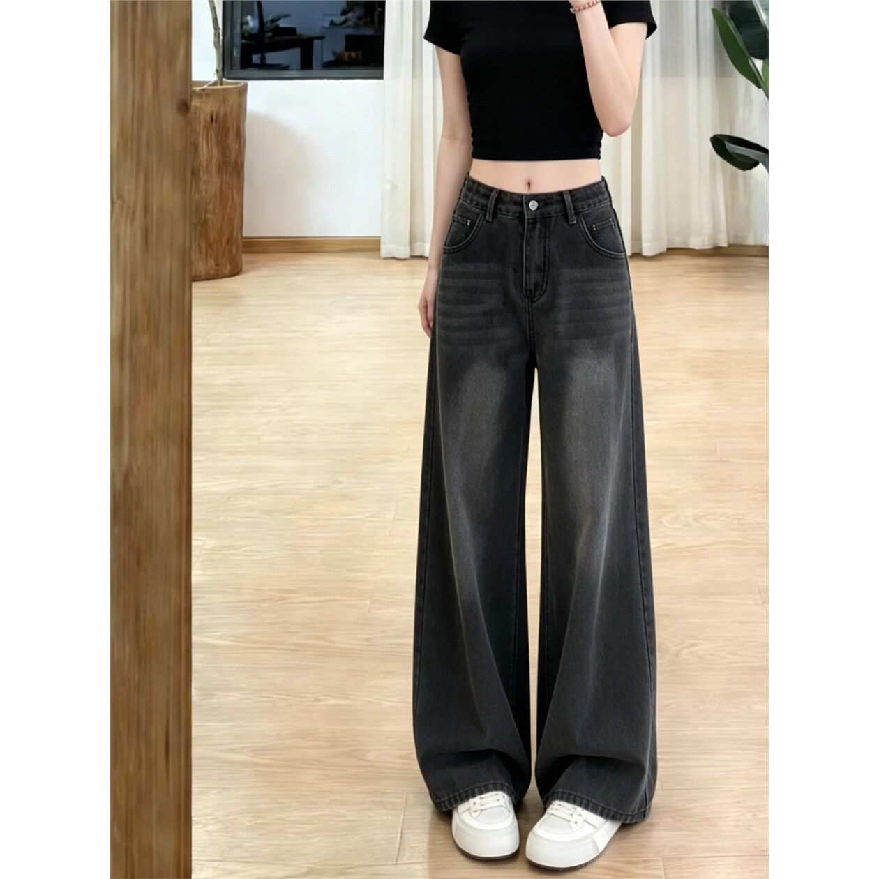 黑灰色大码牛仔裤女秋季2