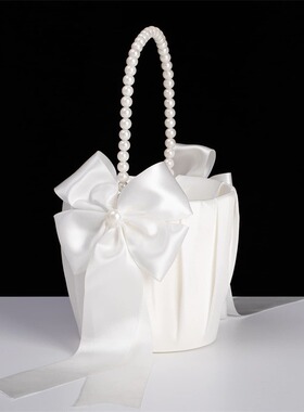 Wedding white satin pearl flower knot scattering flower bask