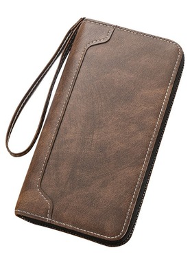 Men long wallet with zipper and multiple card slots large ca