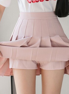 Spring and summer solid color pleated skirt A-line short ski