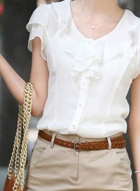 Lotus leaf lace white shirt women short sleeved professional