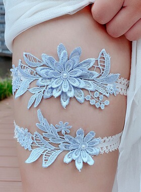 Bridal garters sky blue lace sexy garters elastic thigh ring