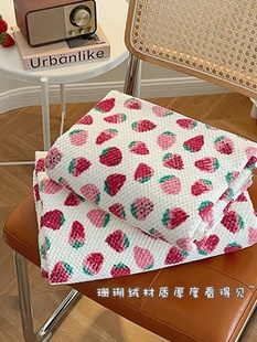 薄款 定制草莓珊瑚绒毛毯夏季 办公室午睡空调毯午休沙发披肩盖毯小